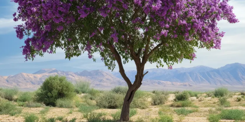 A Desert Willow plant pruned into a tree
