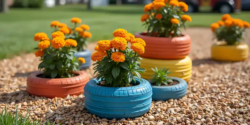 A yard with gravel mulch
