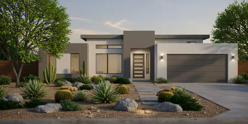 Contemporary home with a xeriscape