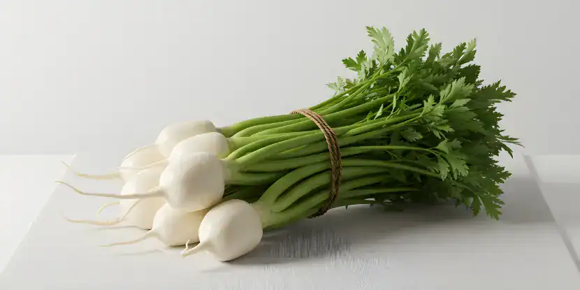 Turnips with a healthy head of greens