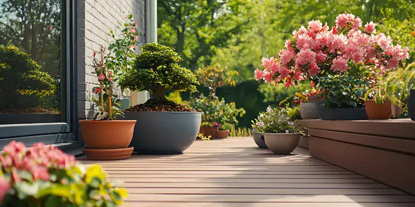 A porch with a container garden