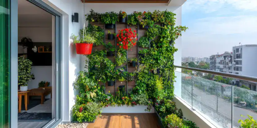 A vertical balcony garden