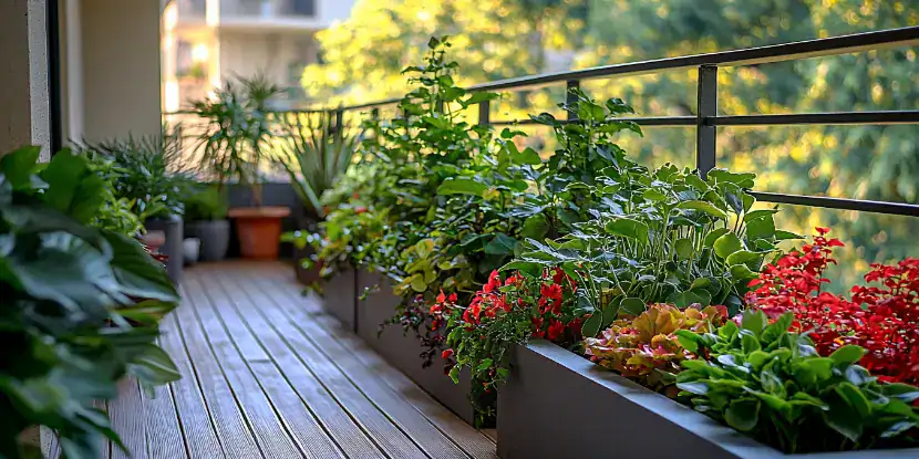 An elaborate balcony container garden