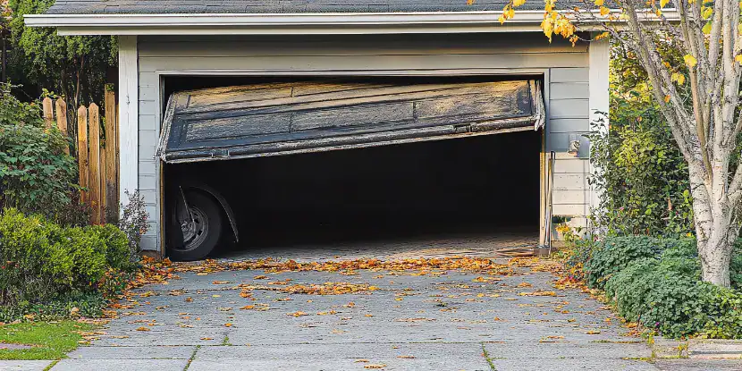 A rotted old garage door