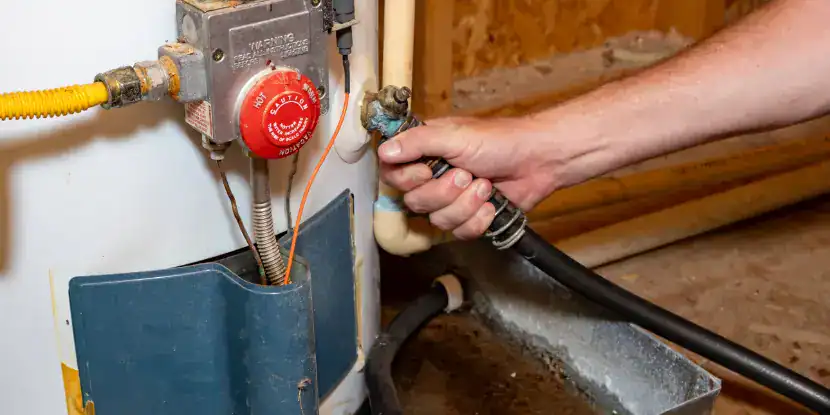A man flushes a water heater