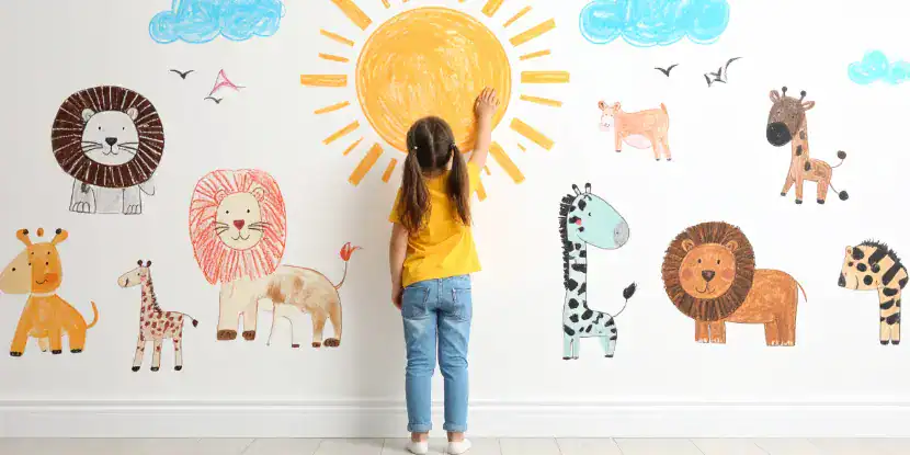 Chalkboard paint creates a writable surface for drawings and notes