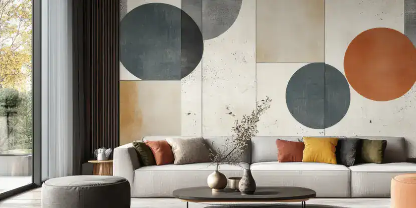 A wall with bold geometric patterns