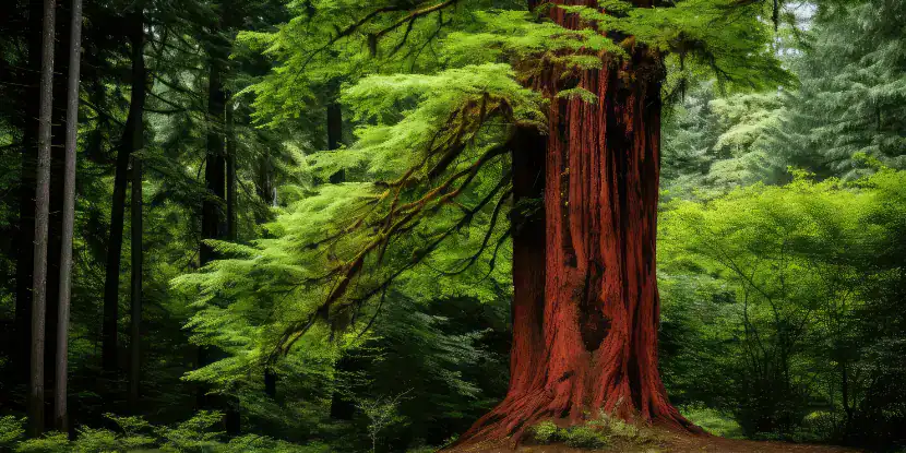 The trunk of an old red cedar tree