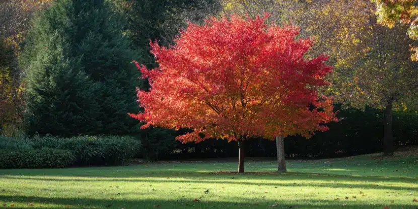 A sweetgum tree with autumn foliage