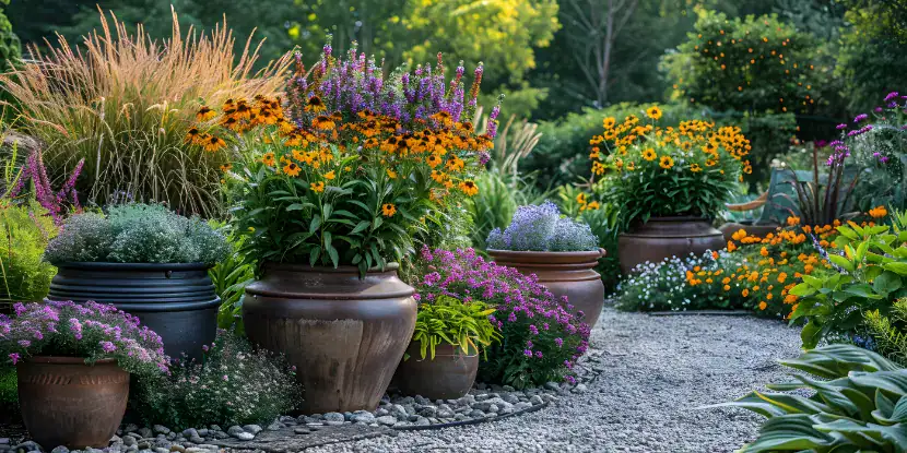 Flowers growing in containers