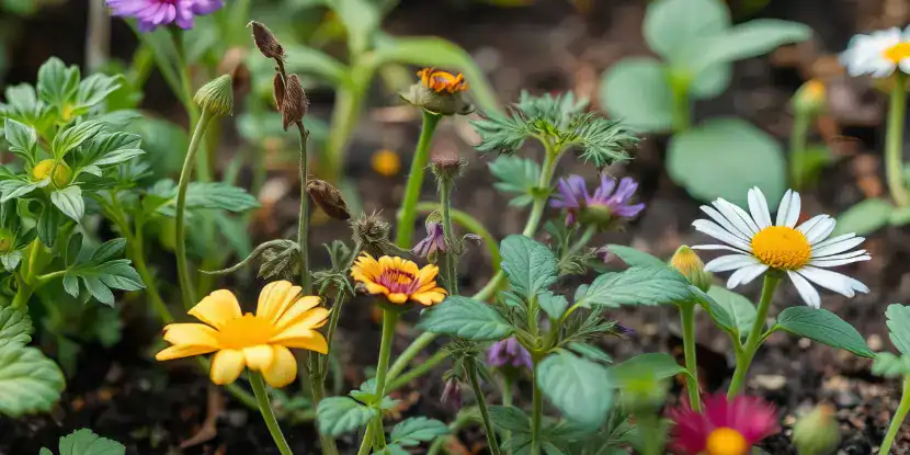 Flowers in a permaculture garden