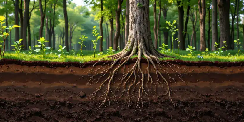 Tree roots in a mycorrhizal network