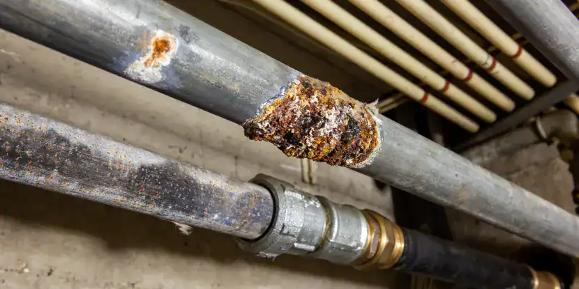 Old corroded plumbing pipes