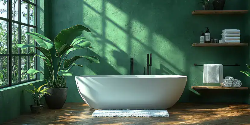 A forest green bathroom