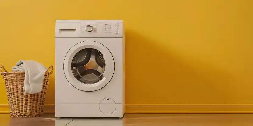 A mustard yellow laundry room