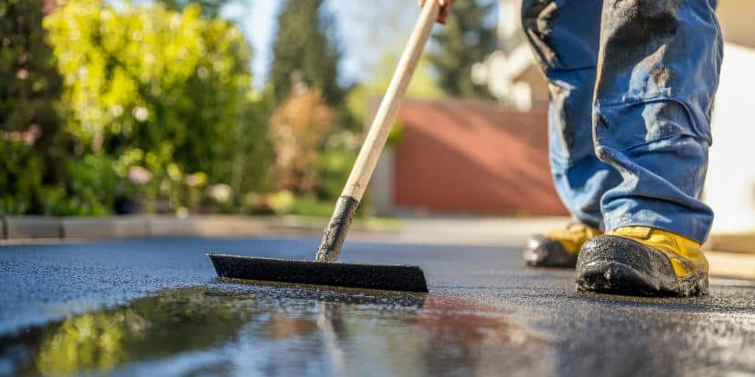 A worker applies a second coat of sealant