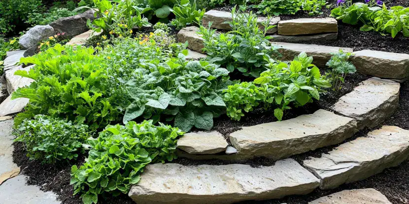 A tiered and spiraling herb garden