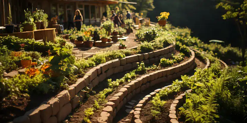 A tiered garden provides microclimates for various plant species