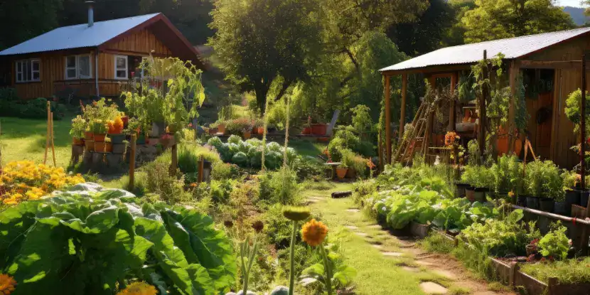 Permaculture garden outside a cottage
