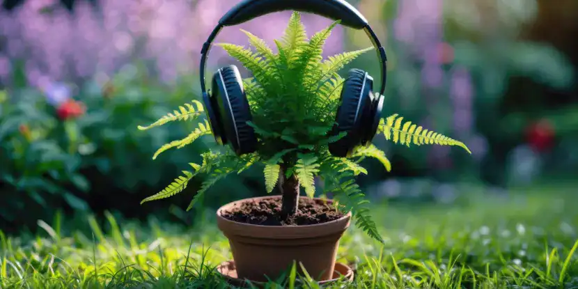 A plant wearing headphones
