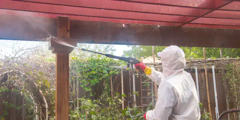 Power washing an awning frame