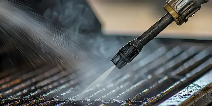 Power washing a grill