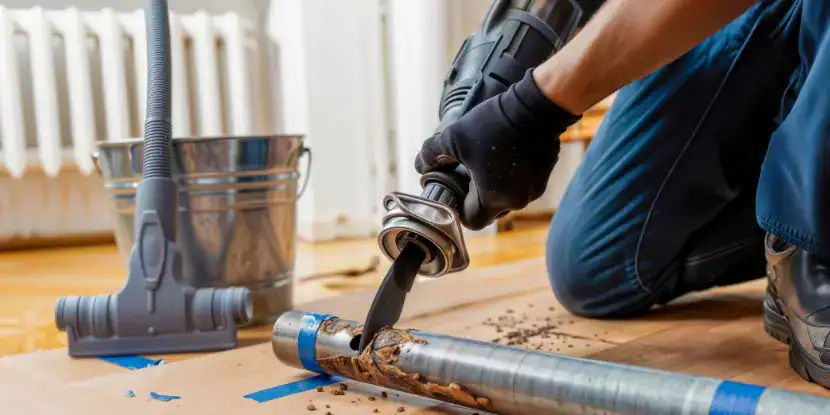 A man cuts a steel pipe