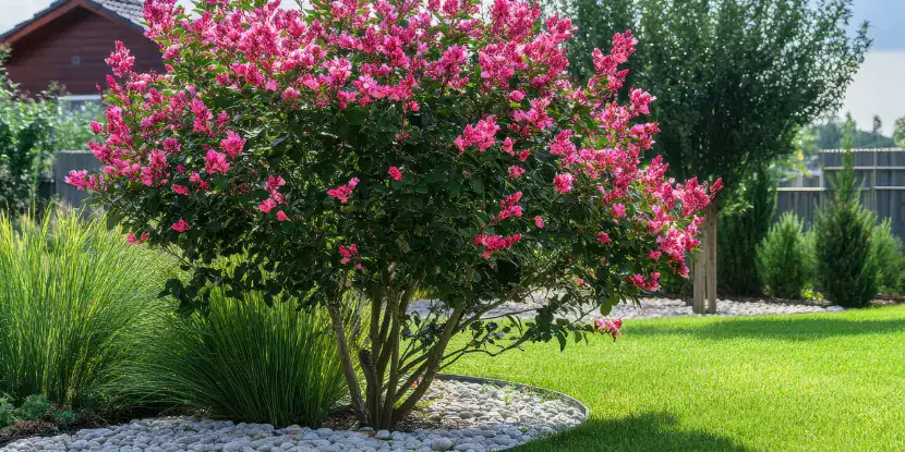 Pink oleander pruned into a small tree