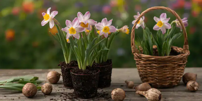Repotted freesias plants