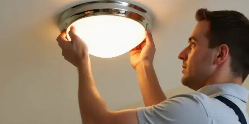 A homeowner replaces a ceiling light fixture