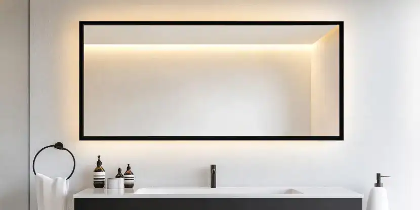 A black mirror frame breathes new life into a bathroom