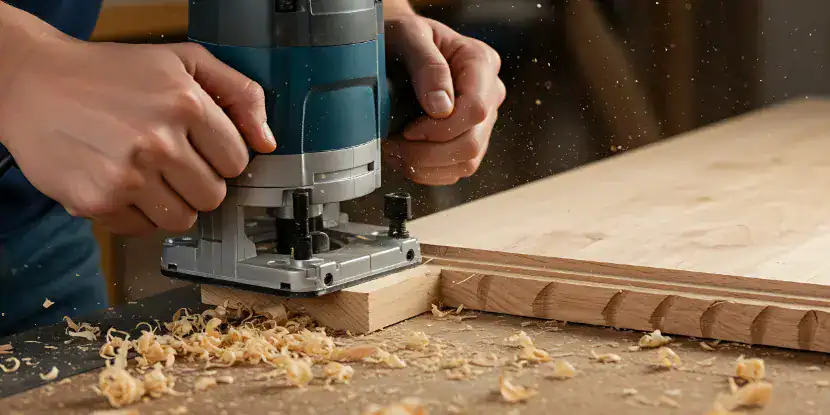 A woodworker routs the edge of a board
