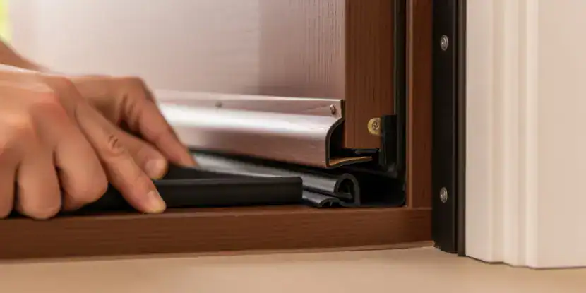A homeowner installs a door sweep