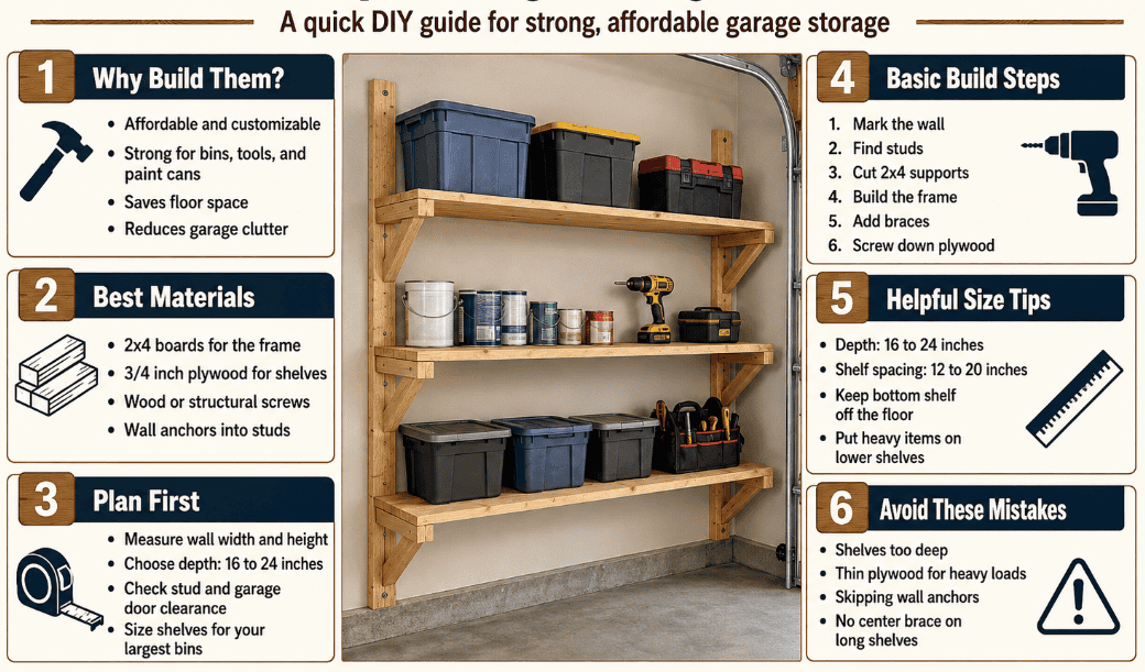 How to Build Simple Garage Storage Shelves with Lumber