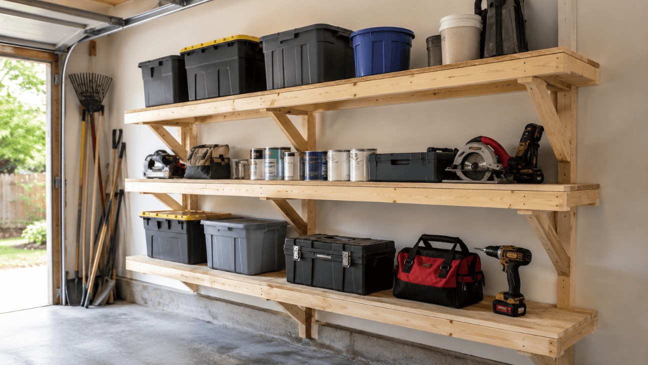 How to Build Simple Garage Storage Shelves with Lumber How to Build Simple Garage Storage Shelves with Lumber