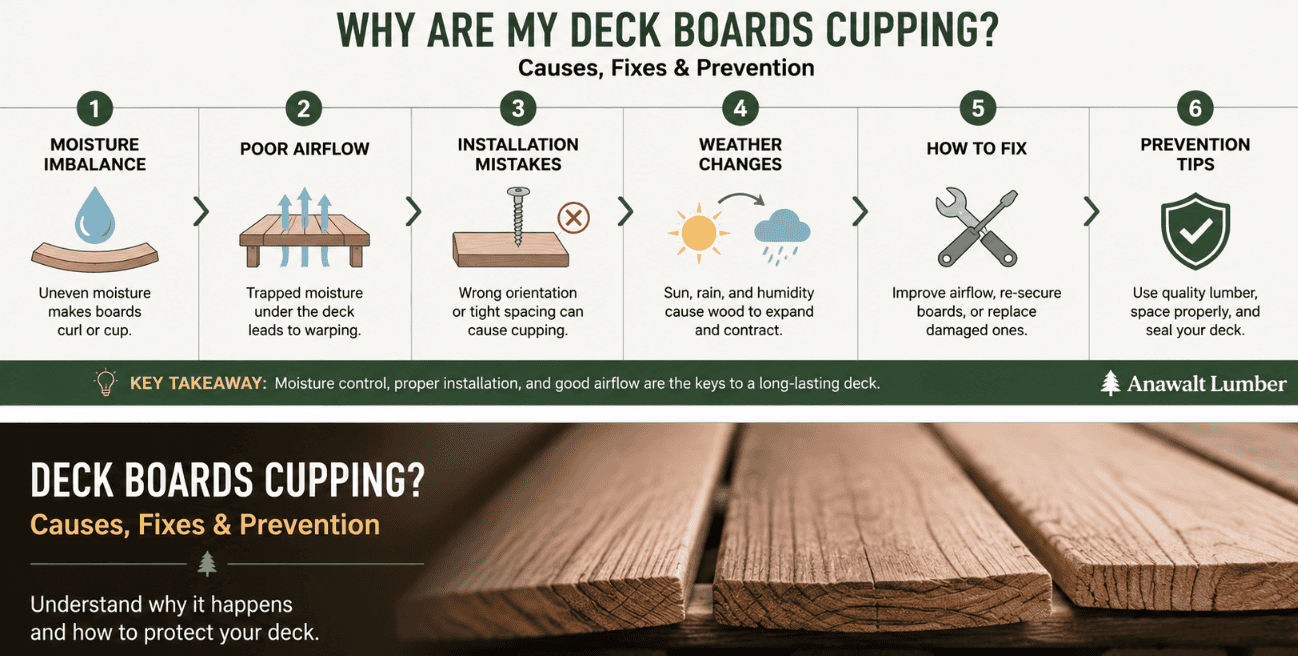 Why Are My Deck Boards Cupping Causes of Curling, Warping, and Moisture Damage