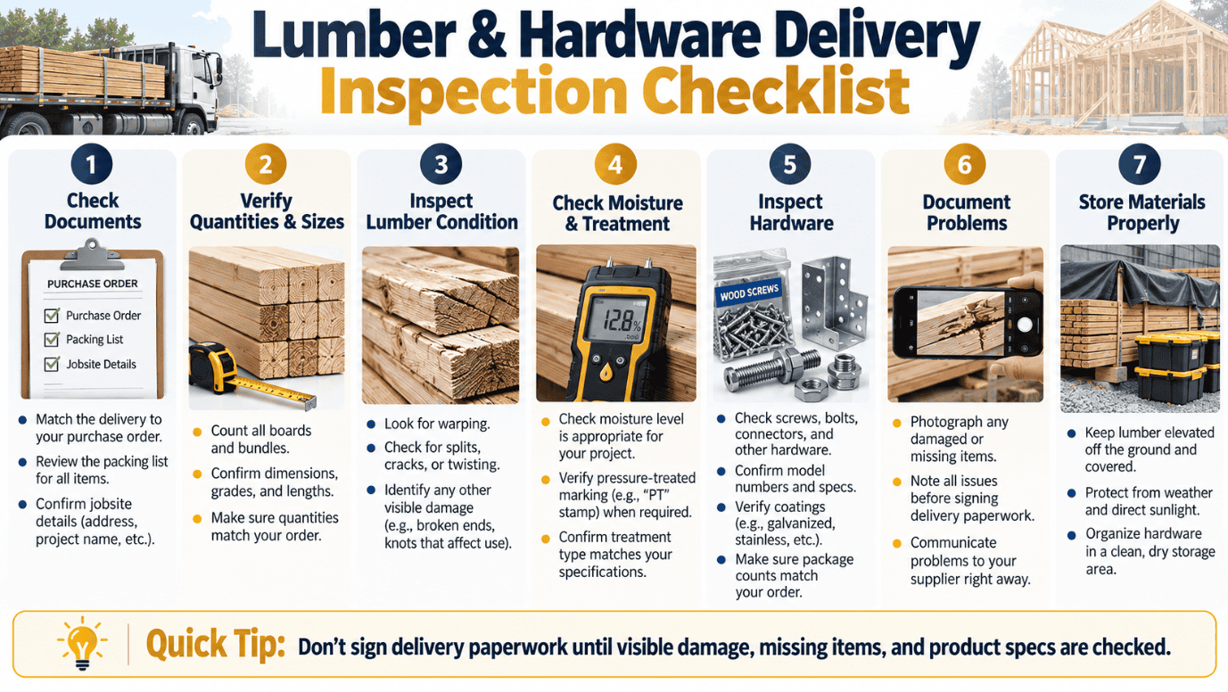 What Should Contractors Inspect Before Accepting a Lumber and Hardware Delivery